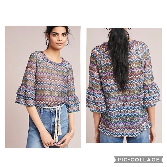 ANTHROPOLOGIE EVA FRANCO SAMBA Crochet Ruffle Top - Picture 1 of 7